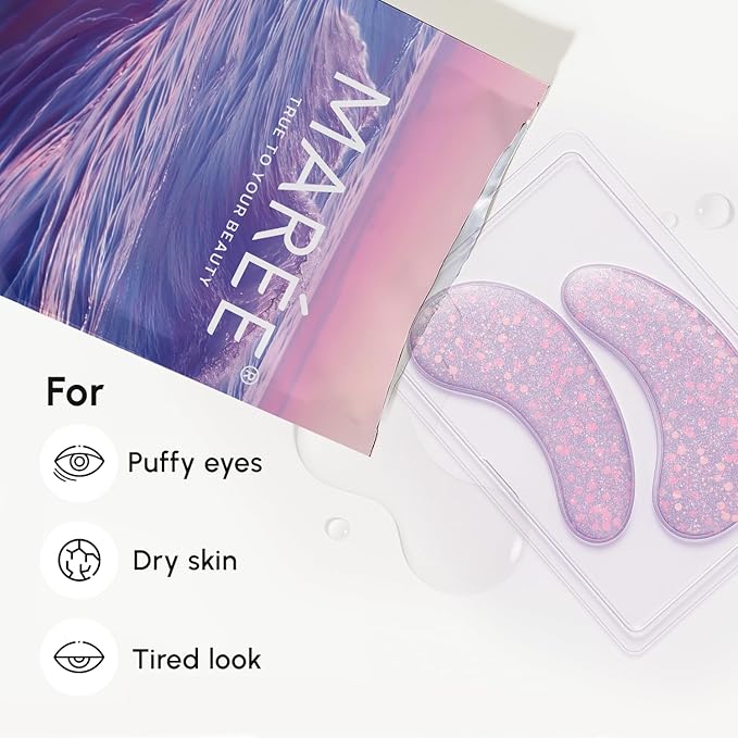 MAREE Violet Eye Gels - Marine Collagen Under Eye Patches for Puffy Eyes - Undereye Mask Patches for Women - Moisturizing Gel Eye Masks with Grape Water - Gel Pads
