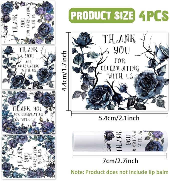 OLYCRAFT 100Pcs Self-Adhesive Lip Balm Tag Stickers 1.7x2.1 inch Goth Black Rose Waterproof Adhesive Label with Word Lipstick Tag Sticker for Lip Balm Container Tubes Lipstick Wrapping Decoration