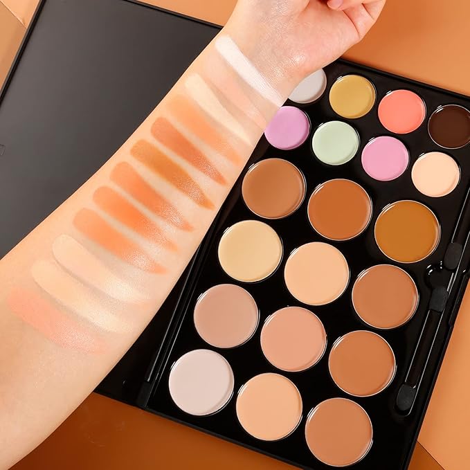 Cream Contour Concealer Makeup Palette Kit, DE’LANCI Face Contour Cream Foundation,Full Coverage Concealer Palette,Natural Brightening Contouring Highlight Makeup Pallet for Oily Skin Dark Circles