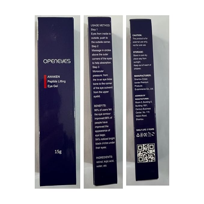 Open eyes awaken peptide lifting eye gel,peptide eye lifting gel,Reduces Dark Circles, Dark circles Hydrating firming Eye cream (3PCS)