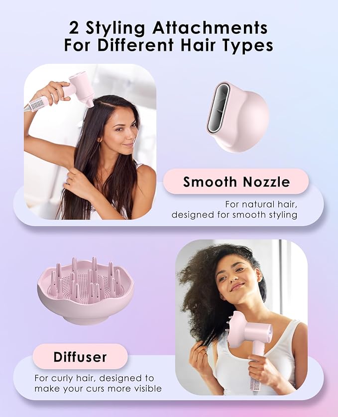 Hair Dryer with Diffuser for Curly Hair, Negative Ionic Hairdryer, High-Speed Blow Dryer with 110, 000 RPM Brushless Motor, Fast Drying Lightweight Travel Hairdryer, Low Noise Quiet Hair Dryers