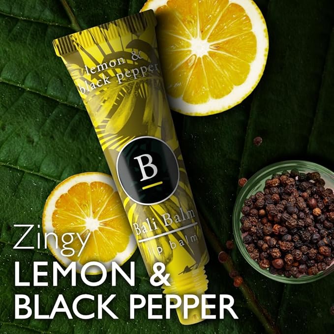 Moisturizing Lip Balm 0.50 Oz - Lemon & Black Pepper Flavour - Natural Lip Balm - Vegan and Beeswax-Free Formula - Hydrating Flavored Lip Balm - Shea Butter Enriched Formula