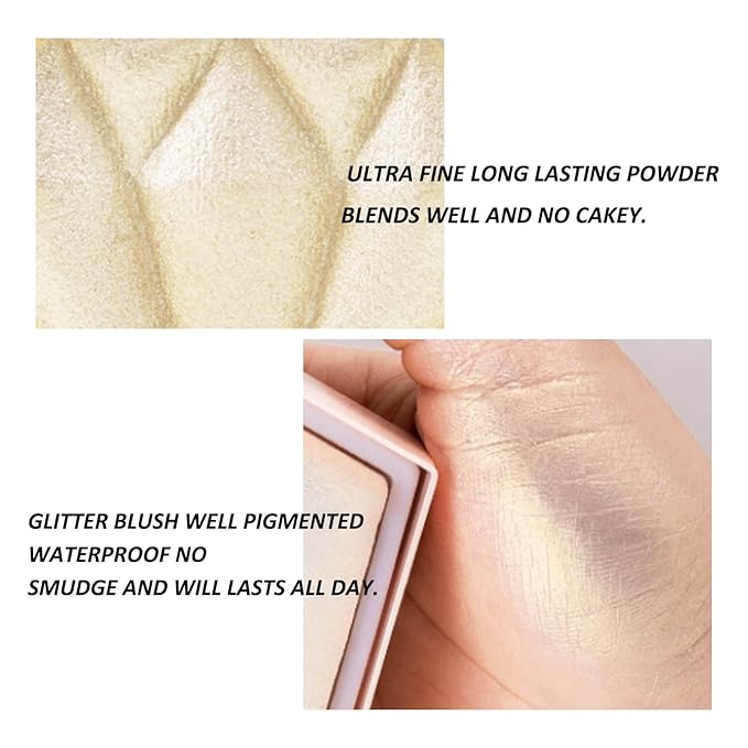 Boobeen Highlighter Makeup Palette, Baked Highlighter Bronzer Powder Palette, Shimmer Illuminator Contour Highlighter Powder for Face, Pearl Shine Shades Waterproof Long Lasting