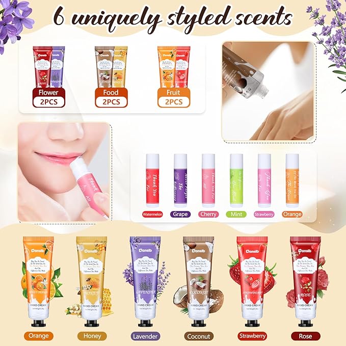 36 Set Thank You Gifts for Employee Hand Cream and Lip Balm Bulk Set with Organza Bag Thank You Card Hand Lotion Appreciation Gift Set for Women Men Coworkers Volunteer