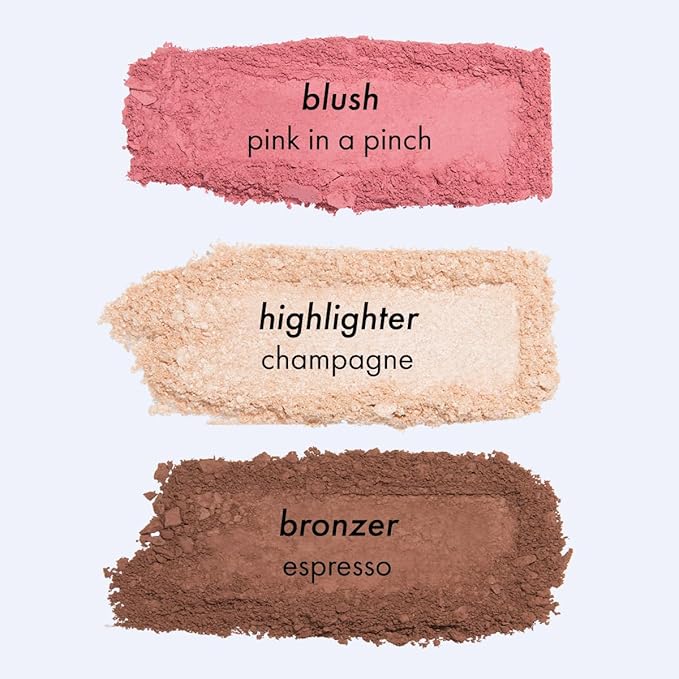 Subtl Beauty 3-in-1 travel makeup kit by subtl staks | powder blush, bronzer, and highlighter | includes mirror lid and mini brush | for dark-deep skin tones