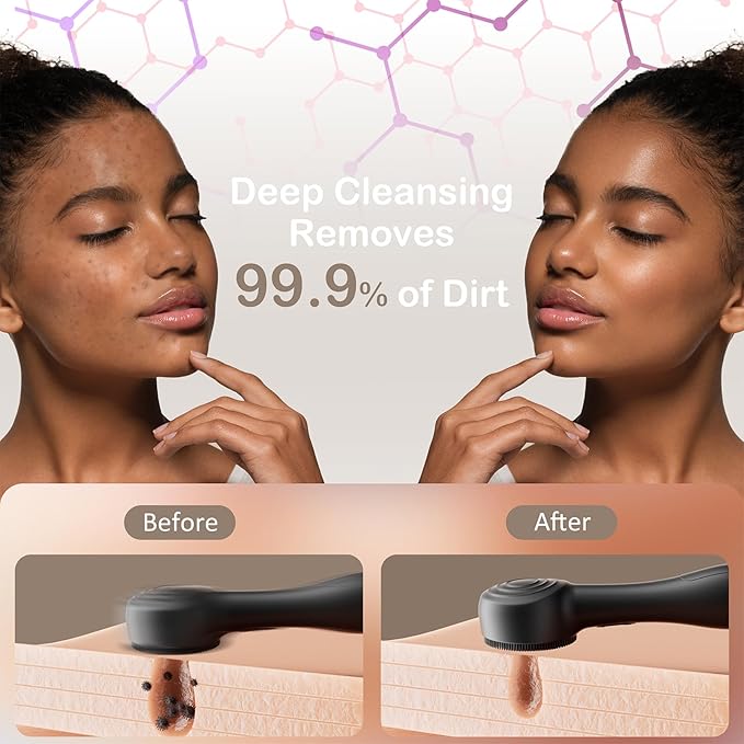 Facial Cleansing Brush Silicone Face Scrubber Waterproof Rechargeable Exfoliator Massage Device for Men & Women, Deep Pore Cleansing, Exfoliating, Removing Blackhead Electric Face Scrub Brush (Black)