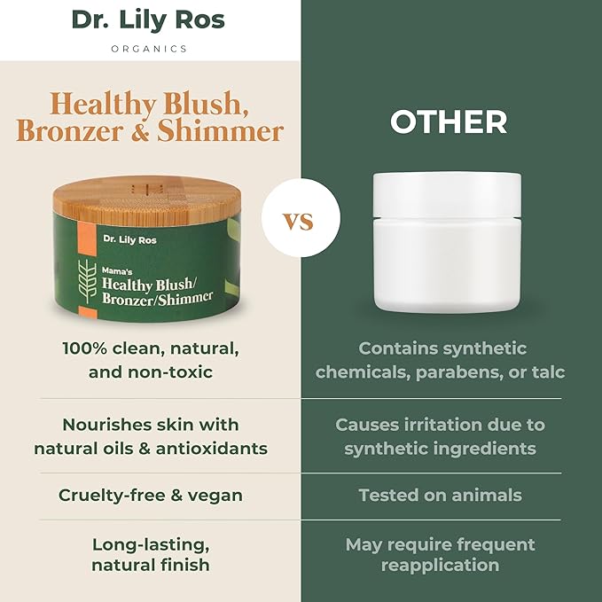 Dr. Lily Ros- All-Natural Blush, Bronzer & Shimmer – Plant Based No Harsh Chemicals, No Parabens or Synthetic Fragrances 100% Natural Formula Safe for Sensitive Skin (Rose Petals)