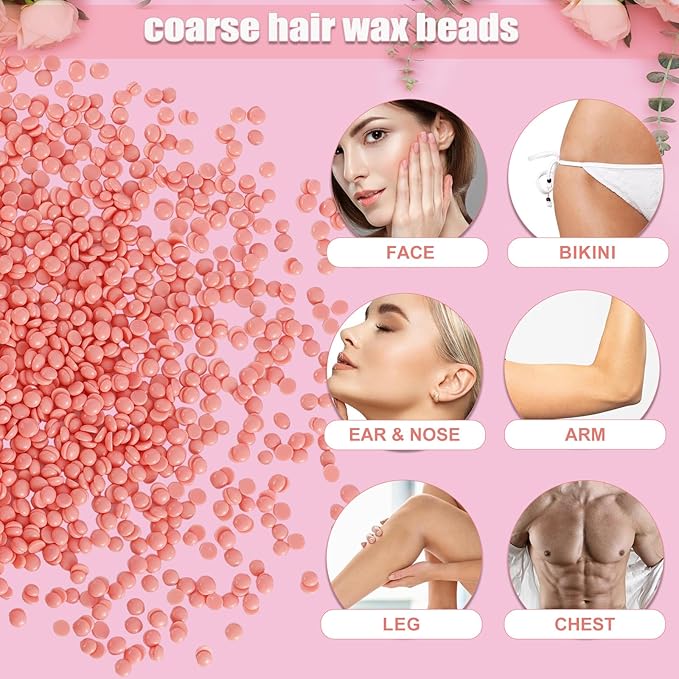 PURPLESKY Wax Beads, 1lb Coarse Beads for Hair Removal - Suitable for Face, Legs, Chest, Back, Bikini (Rose Scent)
