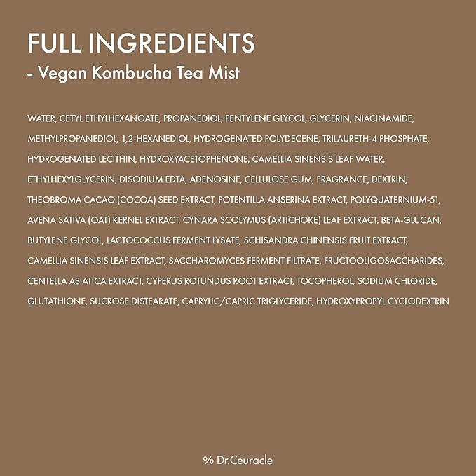 Dr.Ceuracle Vegan Kombucha Tea Mist - Hydrating Face Mist, Portable Milky Spray Serum, Korean Skincare (80 ml / 2.70 fl. oz.)