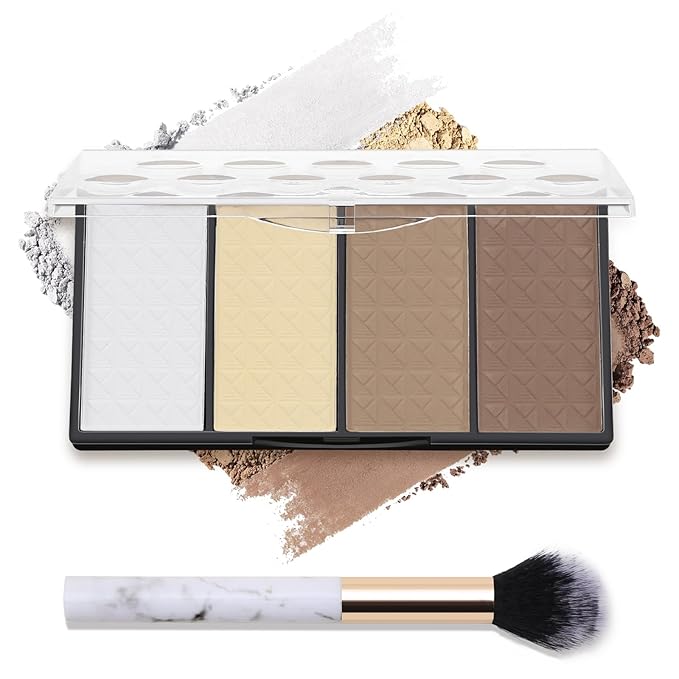 Contour Highlighter Blush Powder Makeup Palette, 4 Colors Matte Face Contour Shading with Professional Makeup Brush