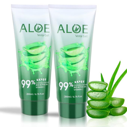 200x2 ML Aloe Vera Gel – 99% Organic Pure Aloe Vera Hydrating Face & Body Moisturizer, Natural Aloe Cream for Dry Skin, Sunburn, Acne, Soothing & Moisturizing