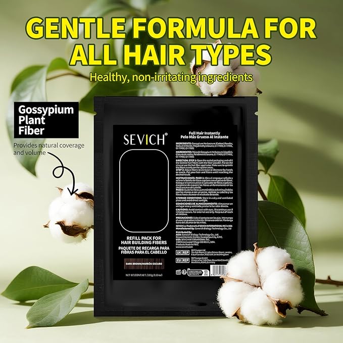 SEVICH Hair Fibers Refill 100g - Compatible with Most Brand Bottles | Hair Building Fibers for Thinning Hair | Instant Thickening Powder for Men & Women | 5-Second Natural Coverage,Dark Brown