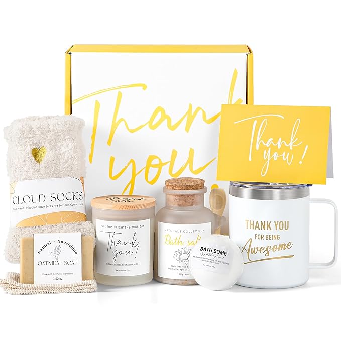 Thank You Gifts for Women, 8pcs Employee Appreciation Gifts Baskets for Women Thank You Farewell Gifts for Coworkers Teacher Boss Hostess Secretary Nurse Mom Pastor- Best Spa Gratitude Box w/Candle