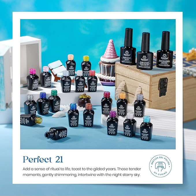 Beetles Fall Gel Nail Polish Set - 20 Pcs Neon Nail Gel Polish Set Soak Off Uv LED Gold Sliver Glitter Nail Polish Kit Blue Pink Black White Uv for Nail Art Salon Gift for Women