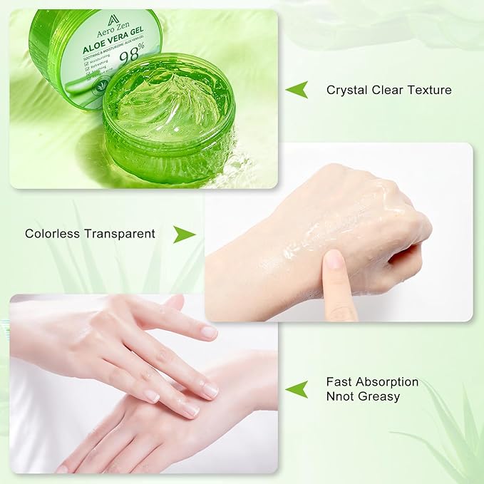 3-Pack Pure Aloe Vera Gel for Face & Body, 98% Pure Aloe Vera Gel for Skin, Scalp, & Hair, Soothing Aloe Face Moisturizer, Multipurpose Skin Care（30oz）