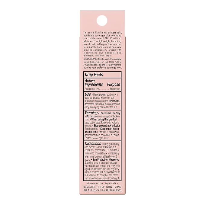 e.l.f. Halo Glow Skin Tint SPF 50, Tinted Moisturizer For Light, Buildable Coverage, Creates A Natural Glow, Vegan & Cruelty-Free, 7 Medium Warm