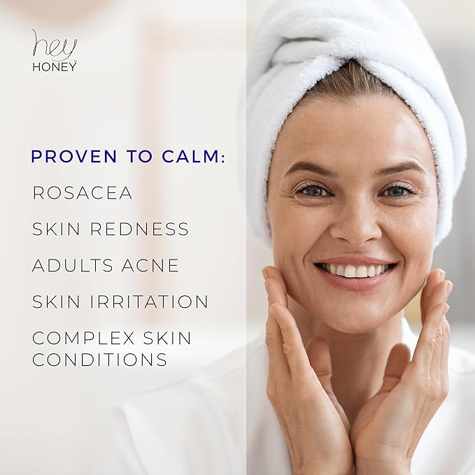 Hey Honey Skincare Relax, Instant Rosacea Treatment & Face Redness Relief - Dermatologically Tested Calming Moisturizer for Sensitive Skin Oil- Free with Honey & Propolis Anti-Aging Benefits | 2.2 Oz