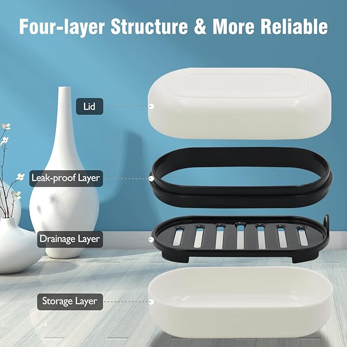 Travel Soap Container, Leakproof Soap Box, Travel Soap Holder with Removable Draining Layer, Portable Soap Case for Traveling, Camping, Gym (White, 1 Pack)