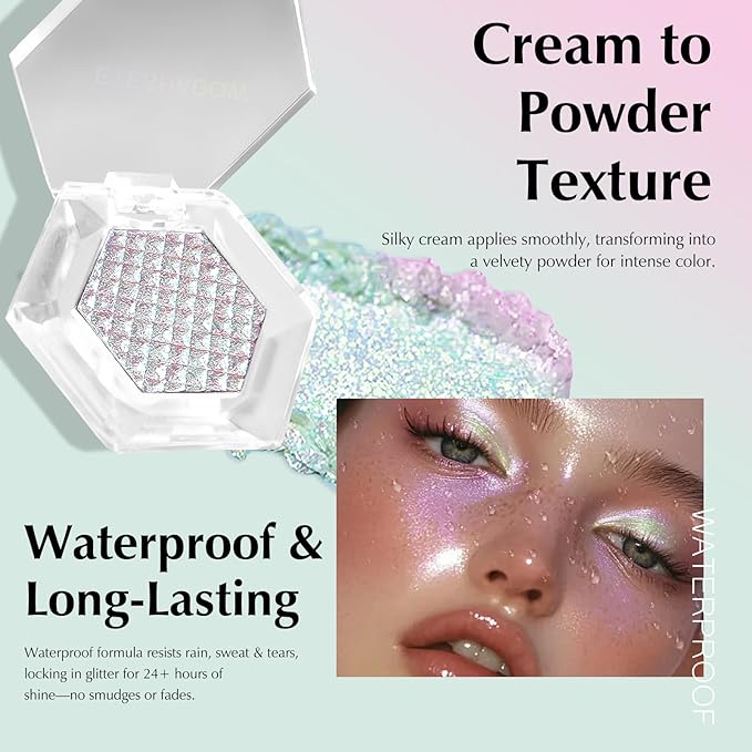 Mermaid Glitter Eyeshadow Palette, Multichrome Chameleon Cream Eye Shadow, Color Shifting White Eyeshadow Sparkling Holographic Shimmer Inner Corner Eye Brightener Highlighter Makeup