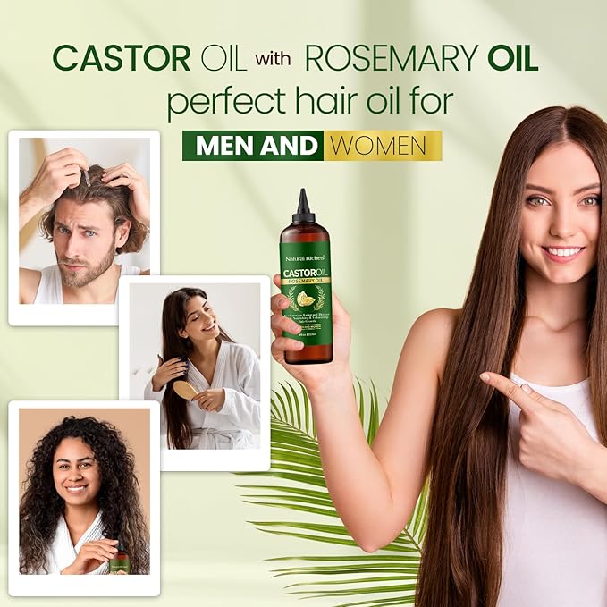 Natural Riches Castor Oil with Rosemary Oil, 8 fl oz, For Stronger, Fuller and Thicker Hair Growth - Organic Castor Oil with Rosemary Oil Premium Grade hair treatment