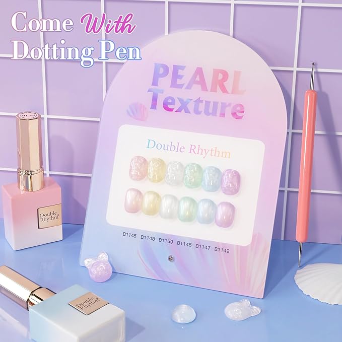 Double Rhythm 6 Pcs 15 ML Gel Polish Set Same Color Same Bottle Soak Off Gel Polish Kit Nail Art Manicure Salon DIY at Home for Women (Pearl Pink White Green Blue Purple-T6-21)