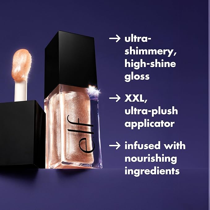 e.l.f. Glow Reviver Lip Oil, Nourishing and Hydrating with High-Shine Glimmer Finish & Sheer Wash Of Color, Minty Scent, Non-Sticky, Vegan & Cruelty-free, Candy Coded