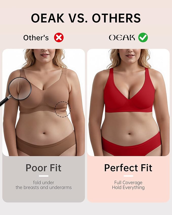 OEAK Womens Deep V Bras Wireless Comfortable Bra Supportive No Underwire Bras Tshirt Push Up Bralettes Plunge Seamless Bra