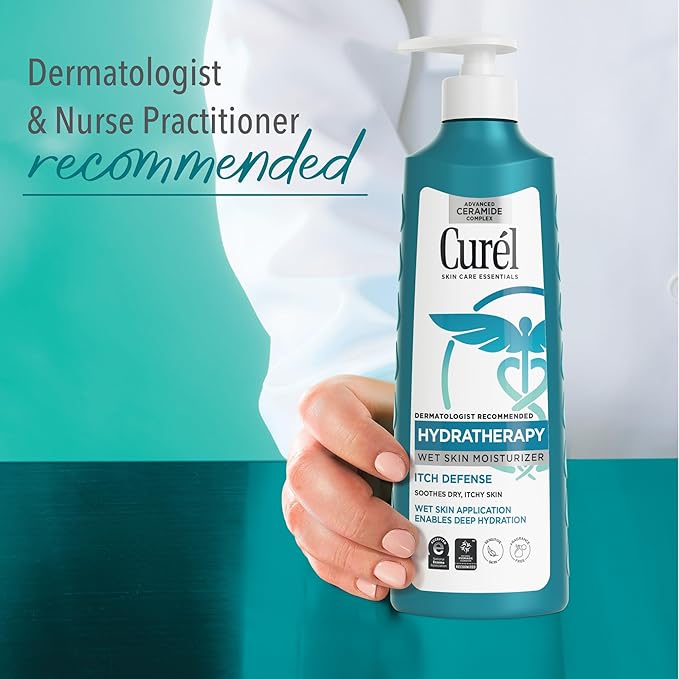 Curel Hydra Therapy Itch Defense Moisturizer and Body Wash Set, Wet Skin Lotion + Curel Itch Defense Calming Daily Cleanser, Body Wash, for Dry, Itchy Skin, 12 oz & 10 oz, Pack of 2