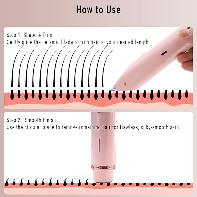 2-in-1 Bikini Trimmer for Women, Bikini Shaver with Dual Heads, Painless Body and Facial Hair Removal, Rechargeable Cordless Electric Razors for Face Chin Pubic Underarm Legs, IPX7 Waterproof, Pink