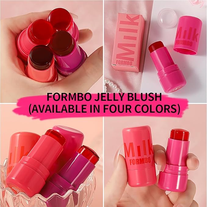 Cooling Water Jelly Tint Blush Makeup Blush Stick 3-in-1 Lip and Cheek Tint Stain Jelly Blush Multi-use Clear Glossy Gel Blush,0.18 Oz (4 Colors, 0.18 Oz)