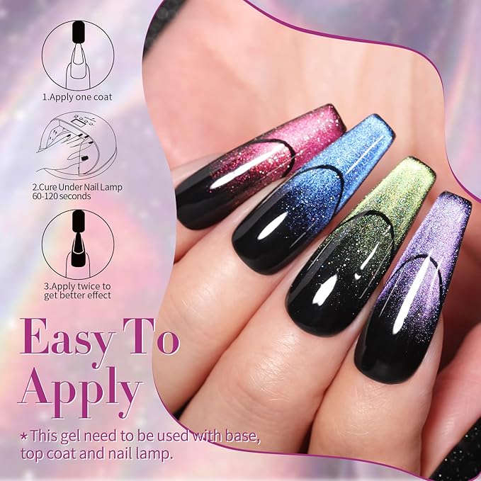 Born Pretty 9D Magnetic Gel Nail Polish Reflective Glitter Gel Polish Holographic Colorful Cat Magnetic Gel Polish Set 7ML 6PCS