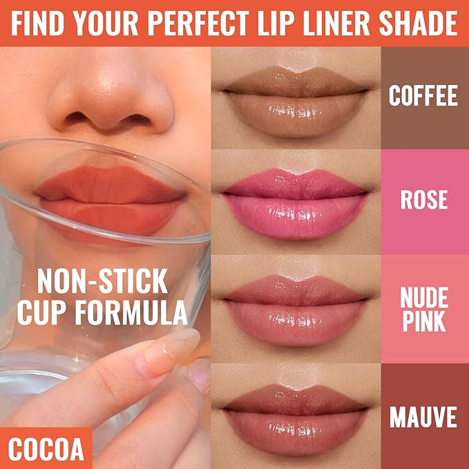 2pcs Lip Stain Peel Off - Lip Liner Stain Long Lasting Waterproof,2-in-1 Lip Liner with Tweezer Nude Matte,Non-Stick Cup,Highly Pigmented，Natural Finish,Stay On All Day,Perfect for Gift (Cocoa+Coffee)
