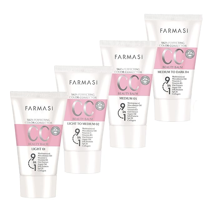 FARMASi CC Color Control Cream, Natural and Flawless Finish, Enriched Formula with Multimineral & Spf 25+, All-Day Hold, All Skin Types, 1.7 fl. oz, Light
