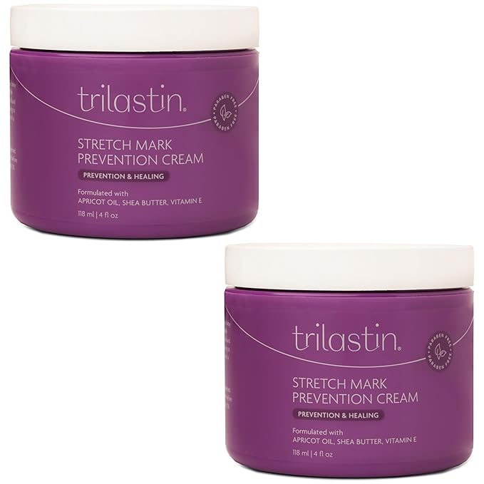 TriLASTIN Maternity Stretch Mark Prevention Cream (4Oz) - Hypoallergenic & Paraben-Free for Pregnancy & Postpartum - Maternity Belly Cream (2 Pack)