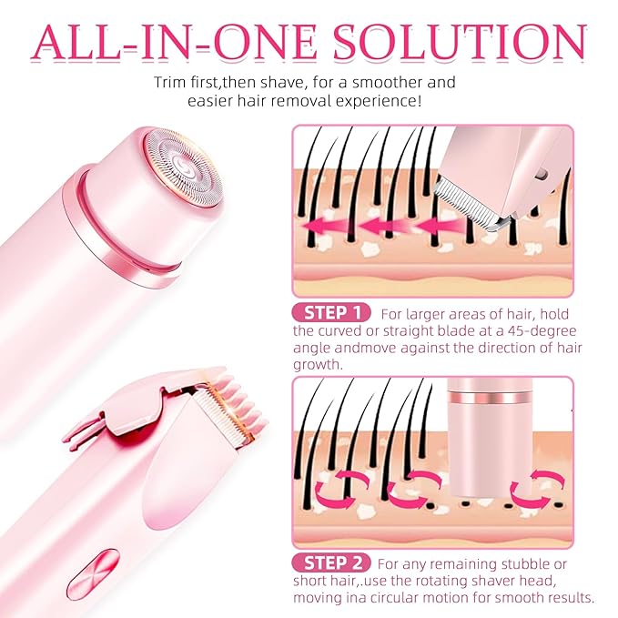 Bikini Trimmer for Women, 2 in 1 Electric Razors for Women, Dermave Bikini Shaver, IPX7 Waterproof & Easy Cleaning, Ceramic Blade, 120 Min Cordless Runtime, Ultra Low Silent (Pink).