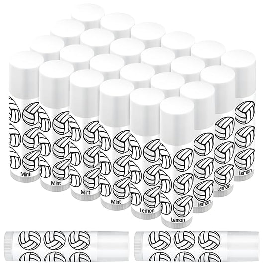 24 Pcs Volleyball Lip Balm Volleyball Team Gifts Volleyball Party Favors Volleyball Lip Balm Gift for Volleyball Team Volleyball Party Guest Supplies (White)
