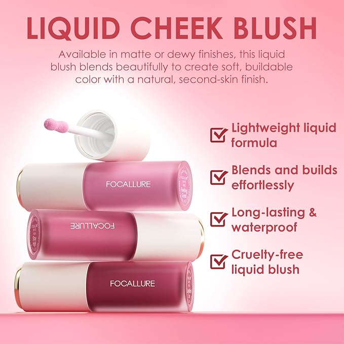 FOCALLURE Silky Cream Liquid Blush,Leaving a Matte Dewy Makeup Look,Easy to Apply and Create a Natural Flush,Long Lasting and Lightweight Cheek Blush Face Makeup,CATCH ME