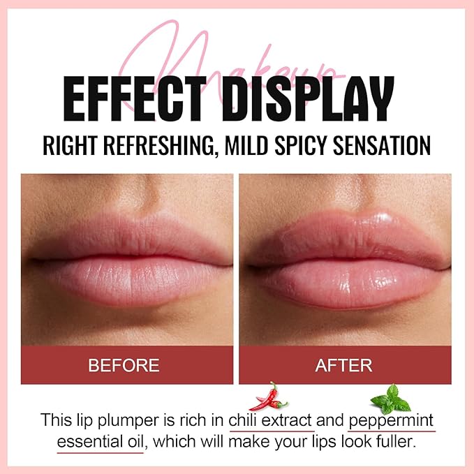 Natural Spicy Lip Plumping Booster Lip Plumping Oil，Lip Plumper Gloss, Ultra-Hydrating & Nourishing Plump and Pout Lip Plumper, Glossy Finish Fuller Lip Plumping Lip Gloss for Women Girls(3PC)