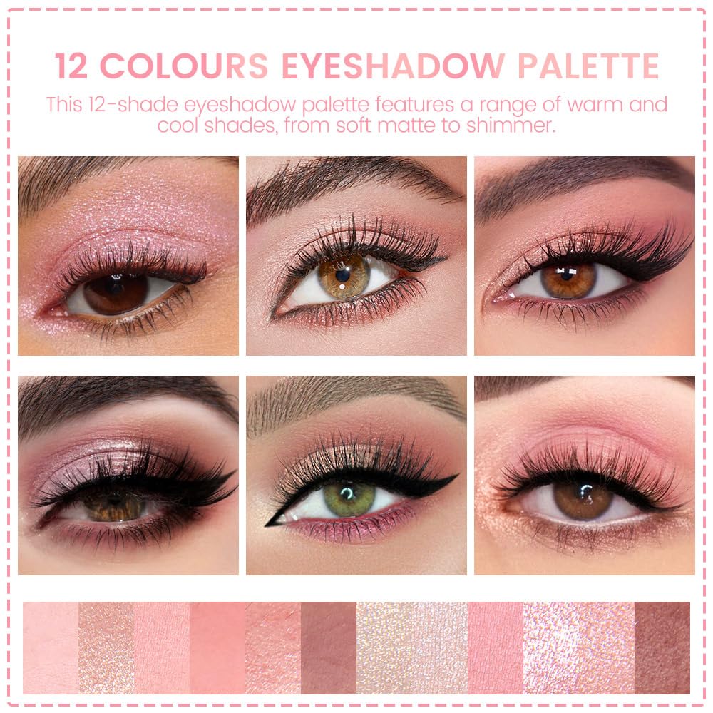 AMY'S DIARY 12Color Matte Shimmer Light Pink Eyeshadow Palette, Long-Lasting, and Highly Pigmented Eye Shadow. Elevate Your Eye Makeup– Unleash Your Unique Style