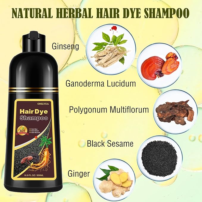 Herbal Burgundy Hair Dye Shampoo - Instant 3-in-1 Gray Coverage for Women & Men, 16.90 Fl OZ (Dark Wine Red)