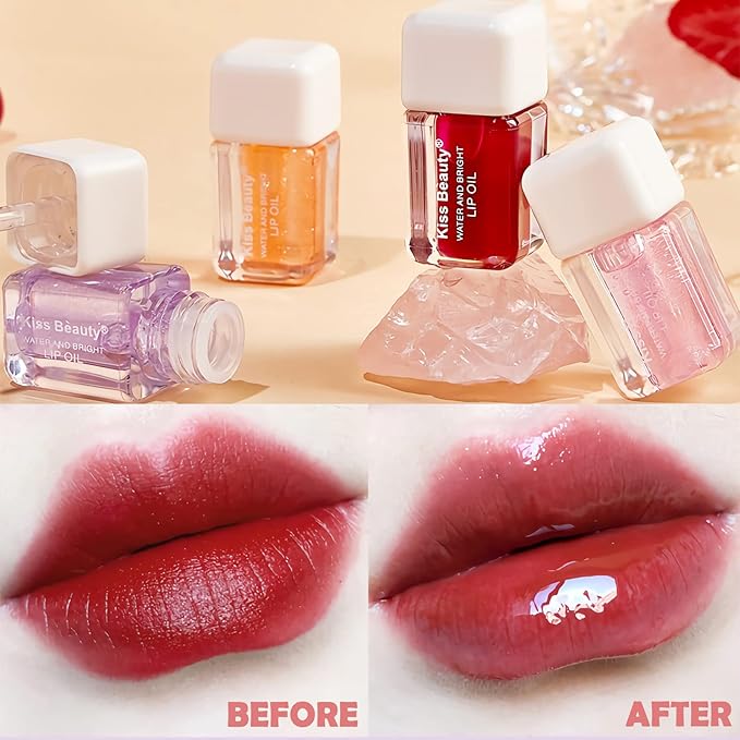 Plumping Lip Oil,Lip Gloss Hydrating Tinted Lip Balm Lip Care Transparent Toot Lip Oil Tinted Lip Glow Oil Long Lasting Nourishing Non-sticky Repairing Lightening Lip Lines Shine Primer Lip Tint（Grape)