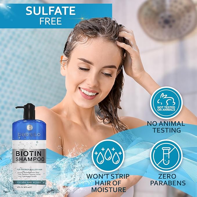 Biotin Shampoo for Thicker Stronger Hair - Volumizing & Thickening Shampoo for Men and Women - Sulfate Free, Salon Grade Formula to Boost Volume for Fine and Thinning Hair - Ideal for All Hair Types