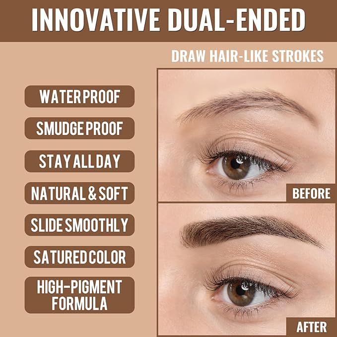 iMethod Eyebrow Pen - Eyebrow Pencil,2-in-1 Eyeliner Dual-Ended Microblading Eyebrow Pencil Long Lasting Waterproof Hair-Like Brow Pencil,with Eyebrow Brush,Eyebrow Pencils for Women,DarkBrown