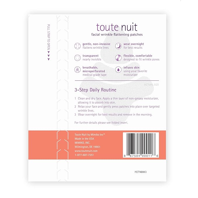 Toute Nuit Wrinkle Patches – Trial Pack – Face Tape for Forehead, Eyes & Mouth – Hypoallergenic Anti Wrinkle Patches – 54 Count, Made in USA
