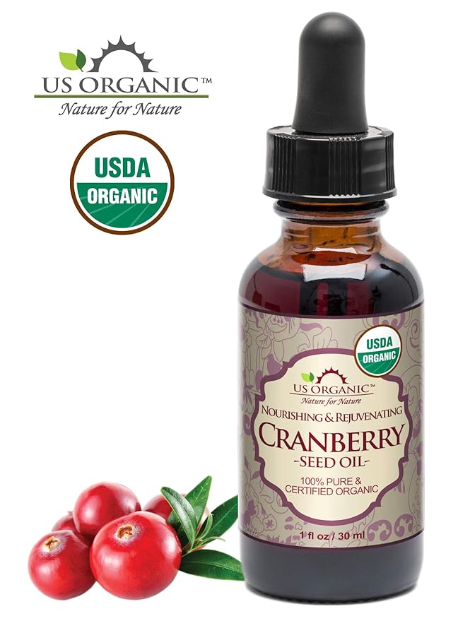 US Organic Cranberry Seed Oil, USDA Certified Organic,100% Pure & Natural, Cold Pressed Virgin, Unrefined in Amber Glass Bottle w/Glass Eyedropper for Easy Application (1 oz (30 ml))
