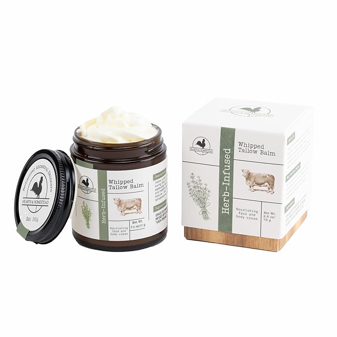 Handmade Whipped Tallow Balm (Herb-Infused/Unscented) - Large Jar - 2.6 oz