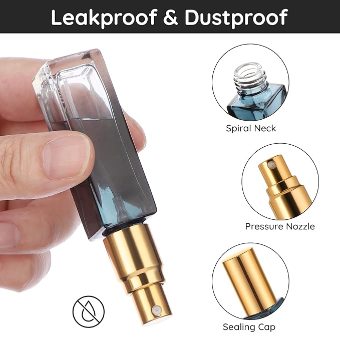 Segbeauty Travel Perfume Atomizer Refillable, 5 Packs 10ML Glass Spray Bottle for Perfume,Mini Portable Bottles Empty Fine Mist Sprayer Fragrance Cosmetic Container Kit Essentials, Gradient Blue-gold