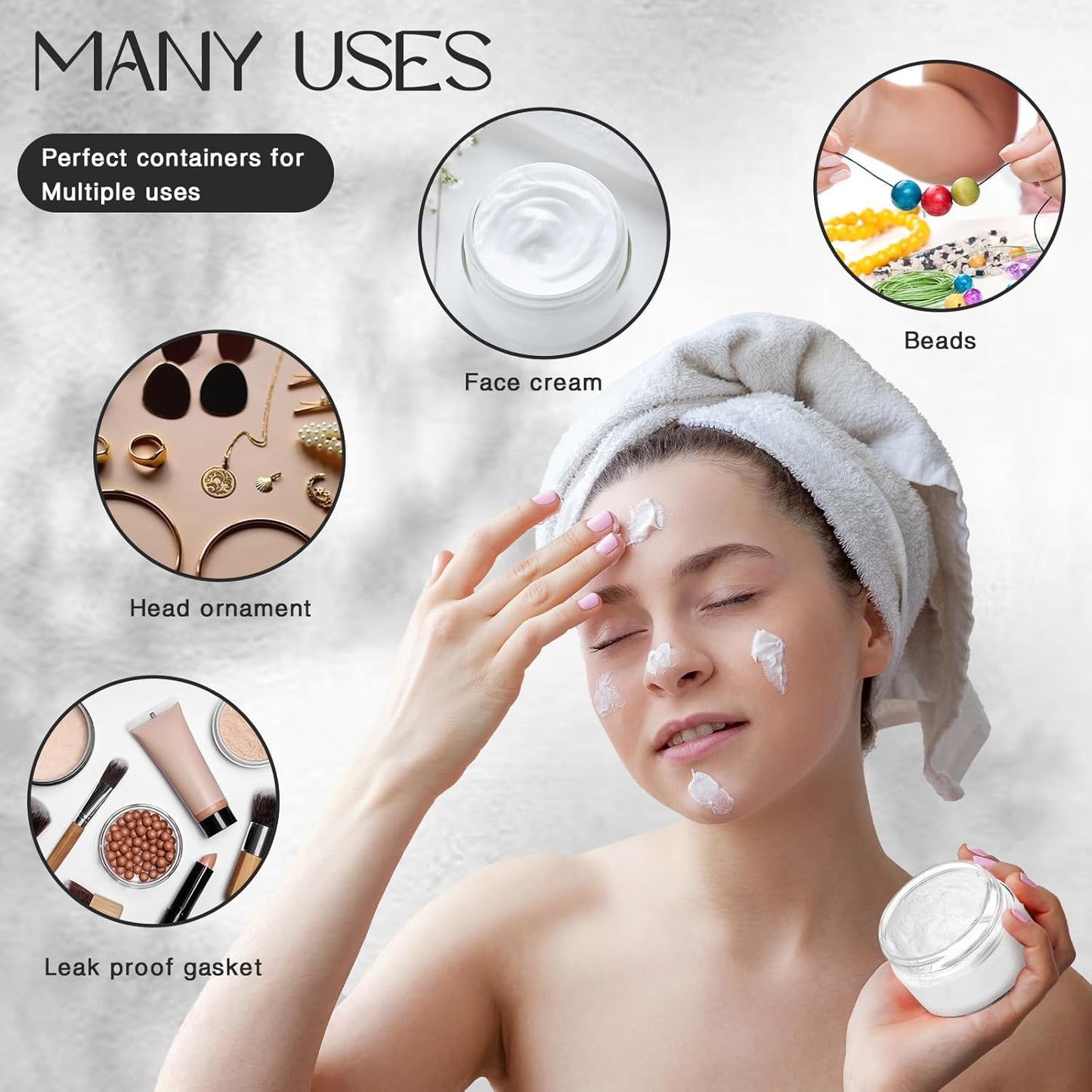 SATINIOR 100 Pcs Plastic Jars with Lids Small Containers Lids Wide Mouth Small Plastic Containers for Lotion Cream Rhinestones Body Butters Travel Storage(1 oz,Black)