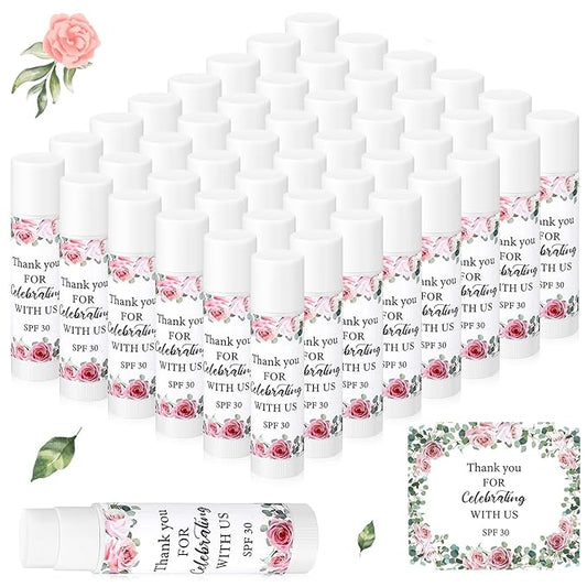 48 Pack SPF 30 Sunscreen Lip Balms Bulk Thank You for Celebrating with Us Sunscreen Care Lip Balm Sticks Wedding Party Favor Baby Bridal Shower Party Supplies Thank You Gifts for Guest