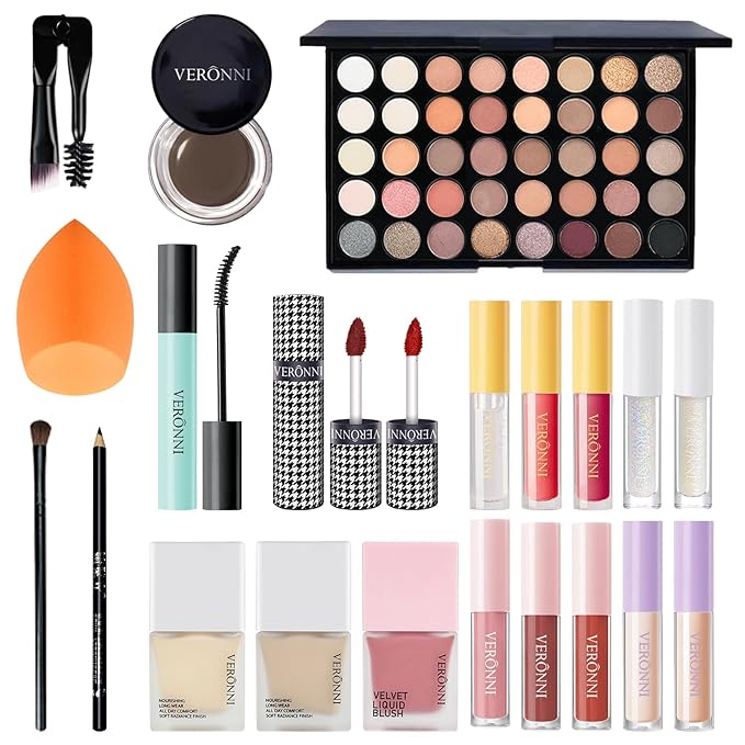 VERONNI Makeup Set,All In One Makeup Kit for Women Full Kit,Multipurpose Women's Makeup Sets,Beginners and Professionals Alike,Easy to Carry (Kit 011 (22pcs))